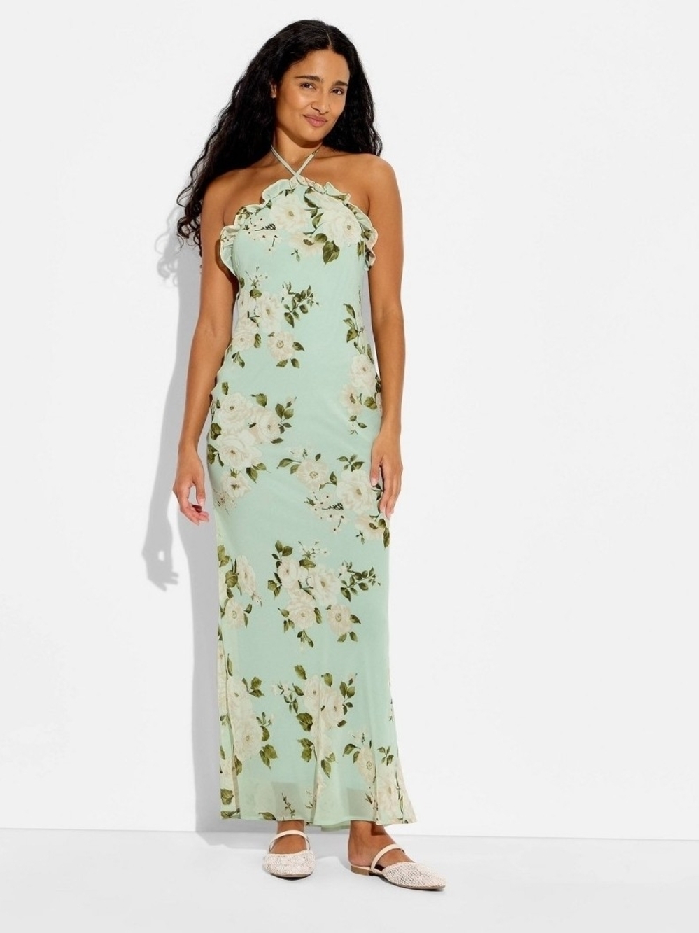 wild fable Mint Green Floral Halter Maxi Dress